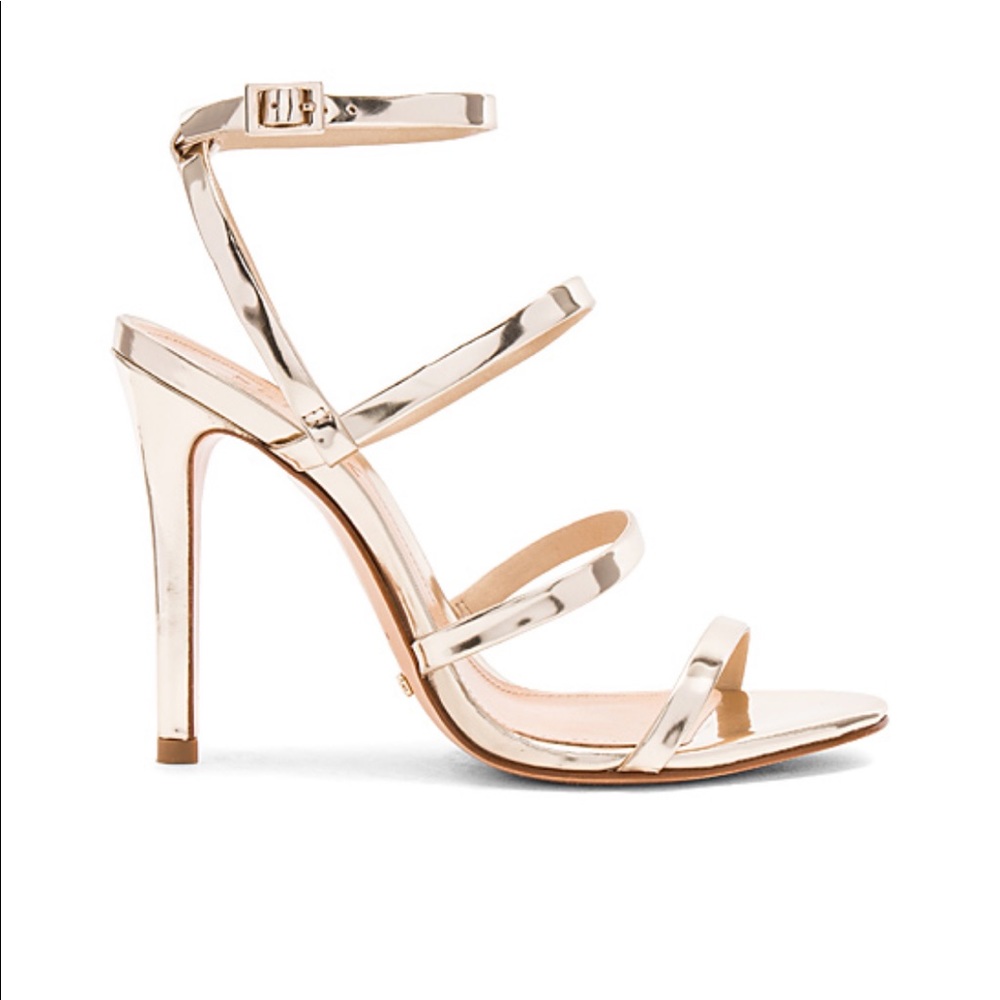SCHUTZ Metallic Rose Gold Strappy Stiletto Sandals